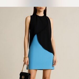 Balenciaga Sleeveless Black & Blue Layered Shift Dress